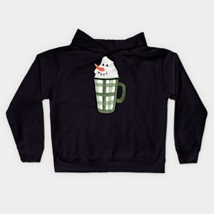 Hot Chocolate Snowman - green checkered pattern mug Kids Hoodie